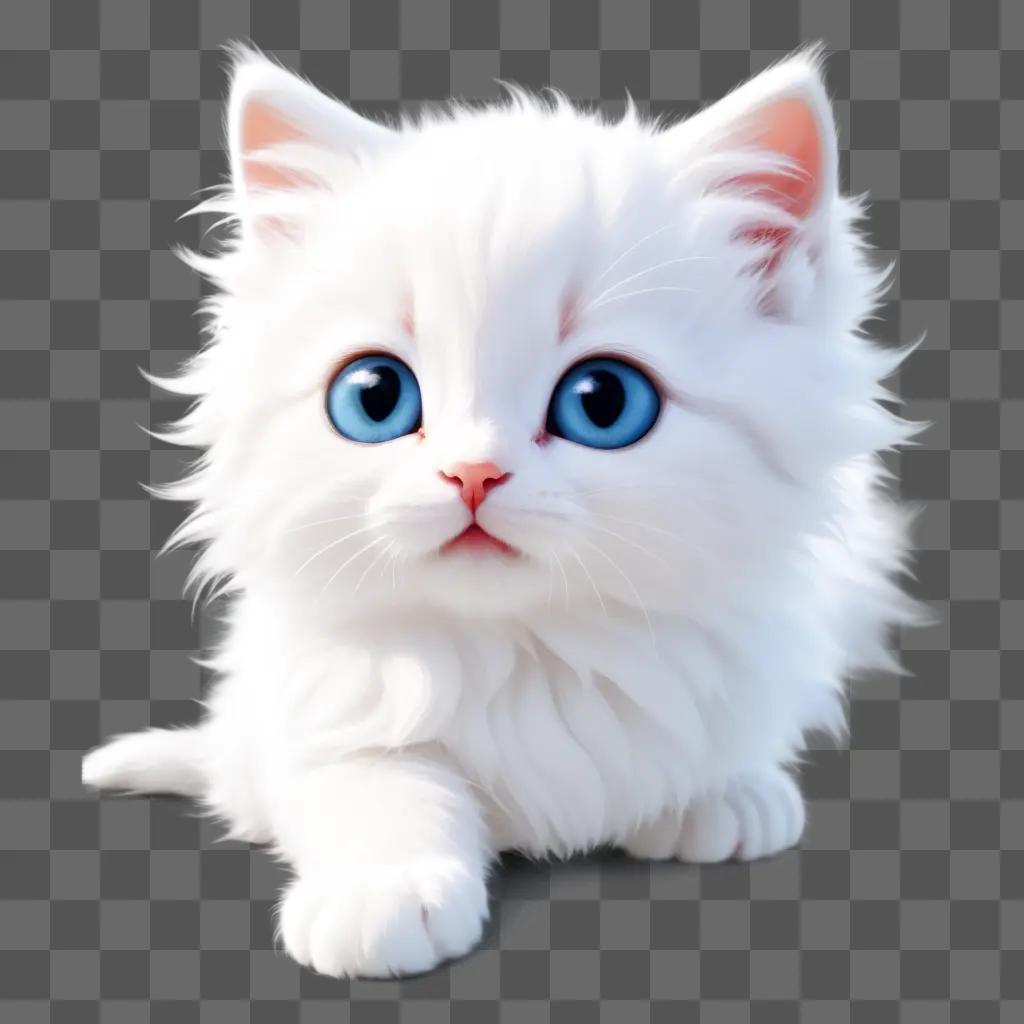 white kitten with blue eyes and long white whiskers is illustrated