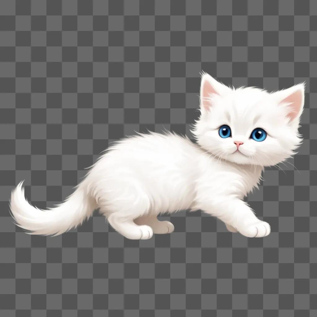 white kitten with blue eyes is drawn on a side