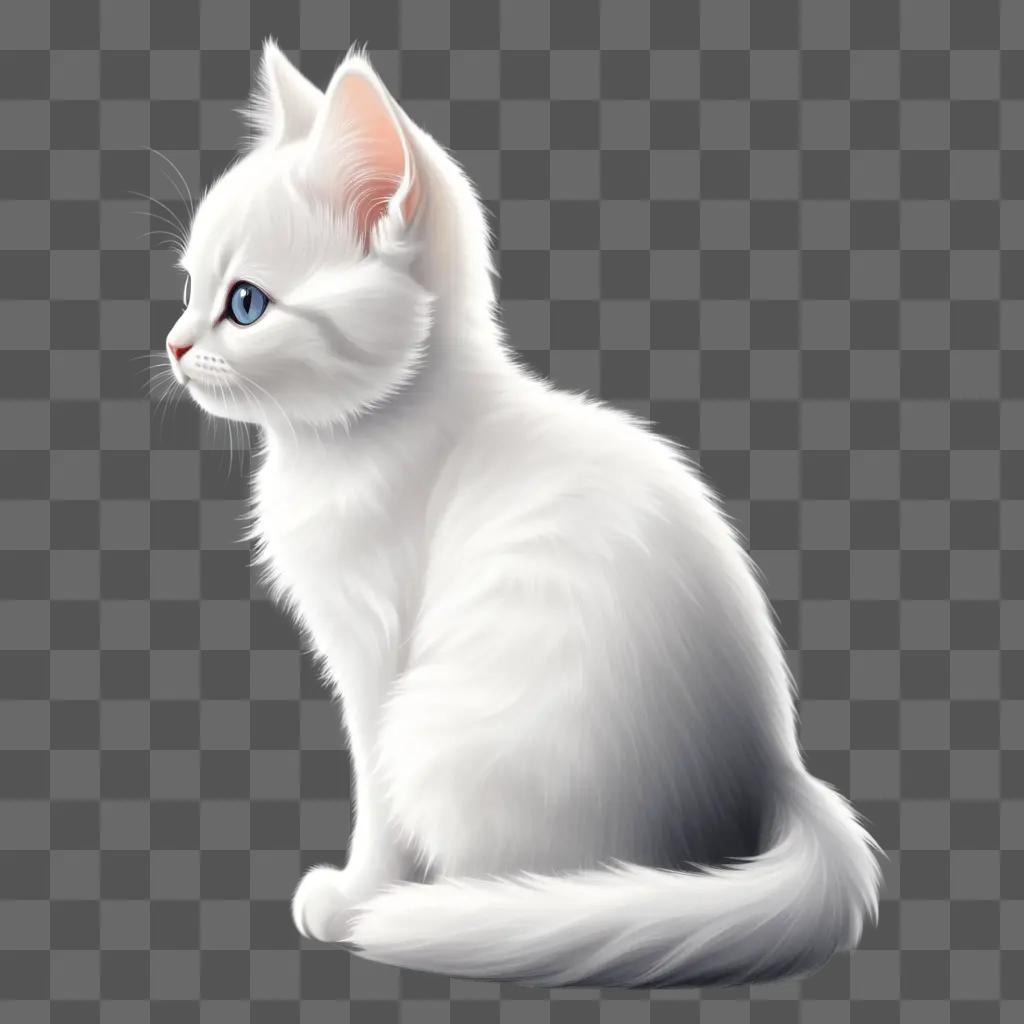 white kitten with blue eyes sits on a white background