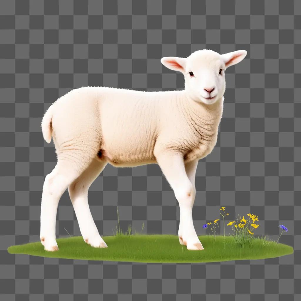 white lamb stands in the grass