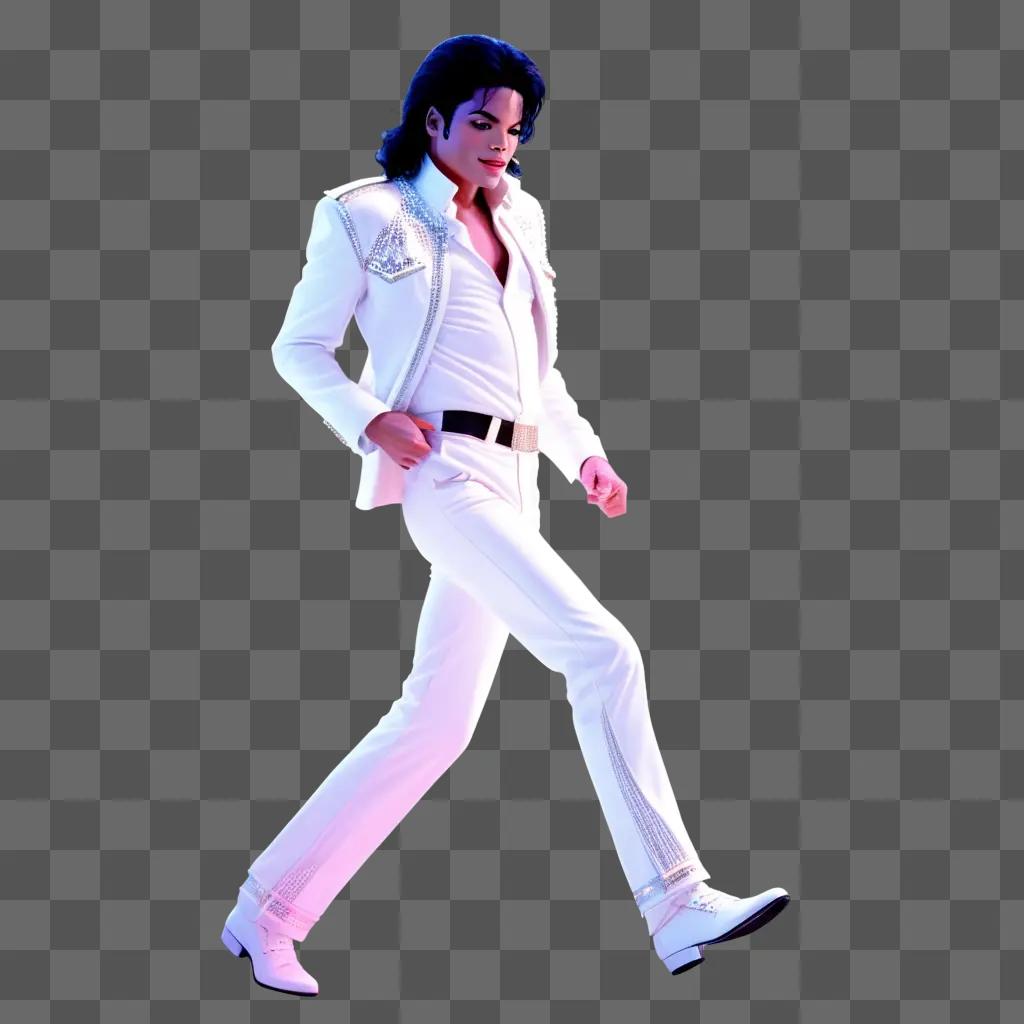 white man in a white suit walks