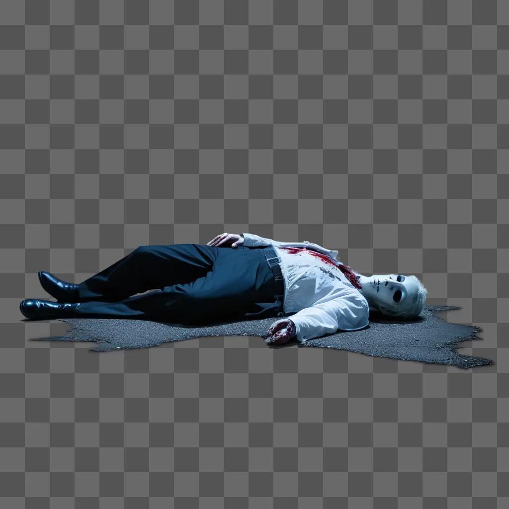 white man laying on a gray floor with a black shadow