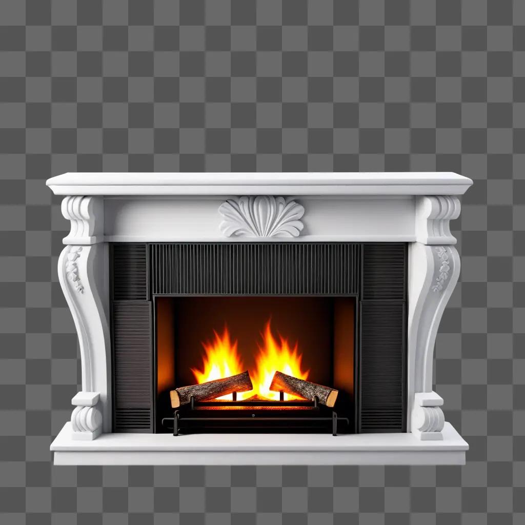 white mantel with a fire burning in it