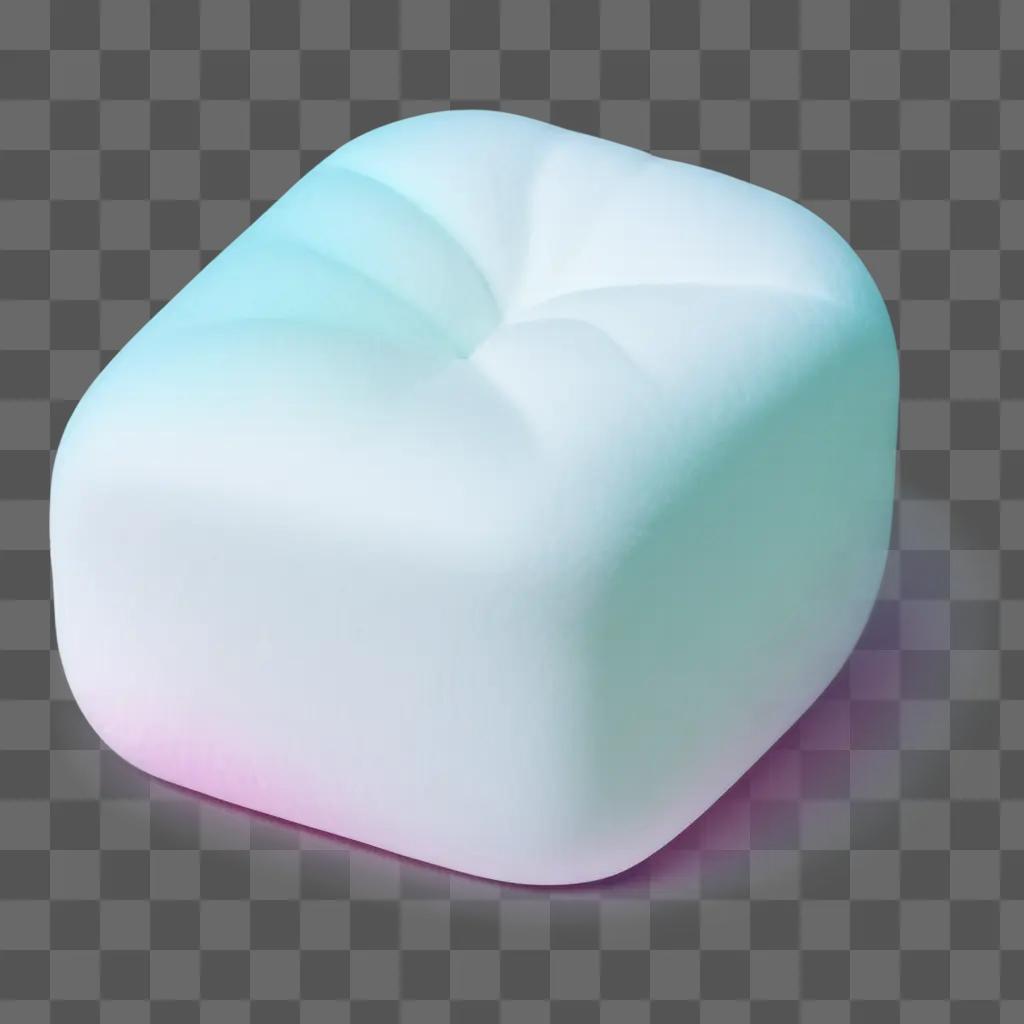 white marshmallow with purple reflection sits on a light blue background