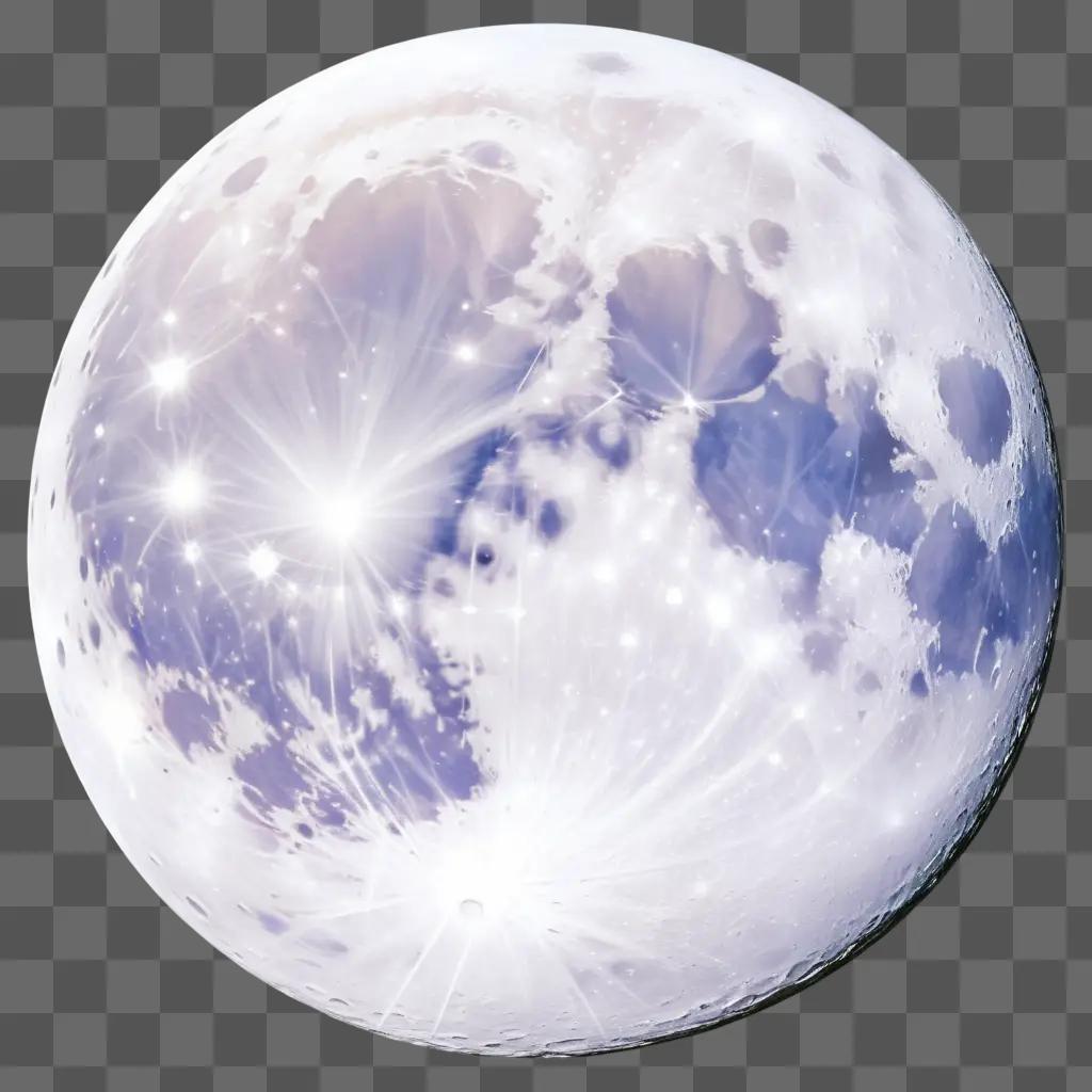 white moon with blue spots and stars