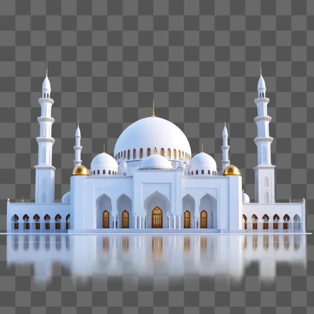 white mosque with gold accents and a dome