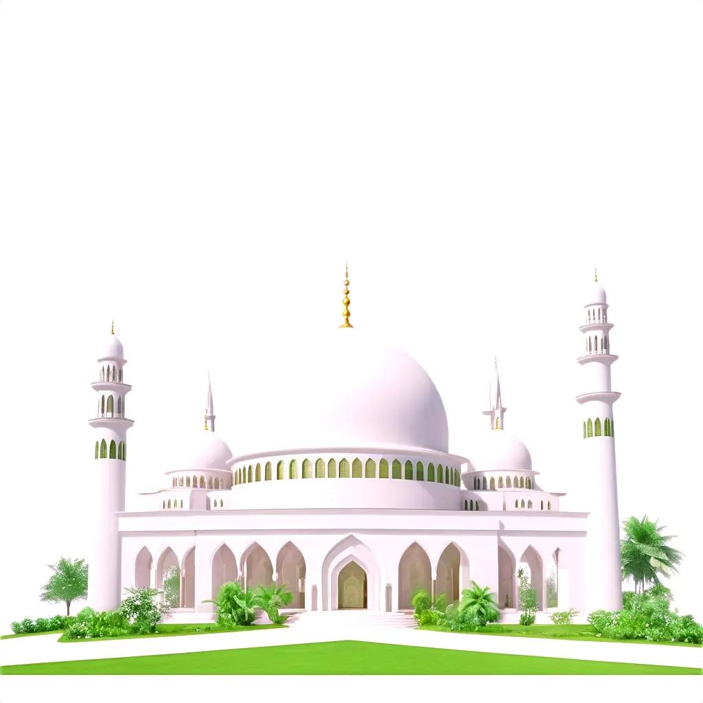 white mosque with green dome and green trees