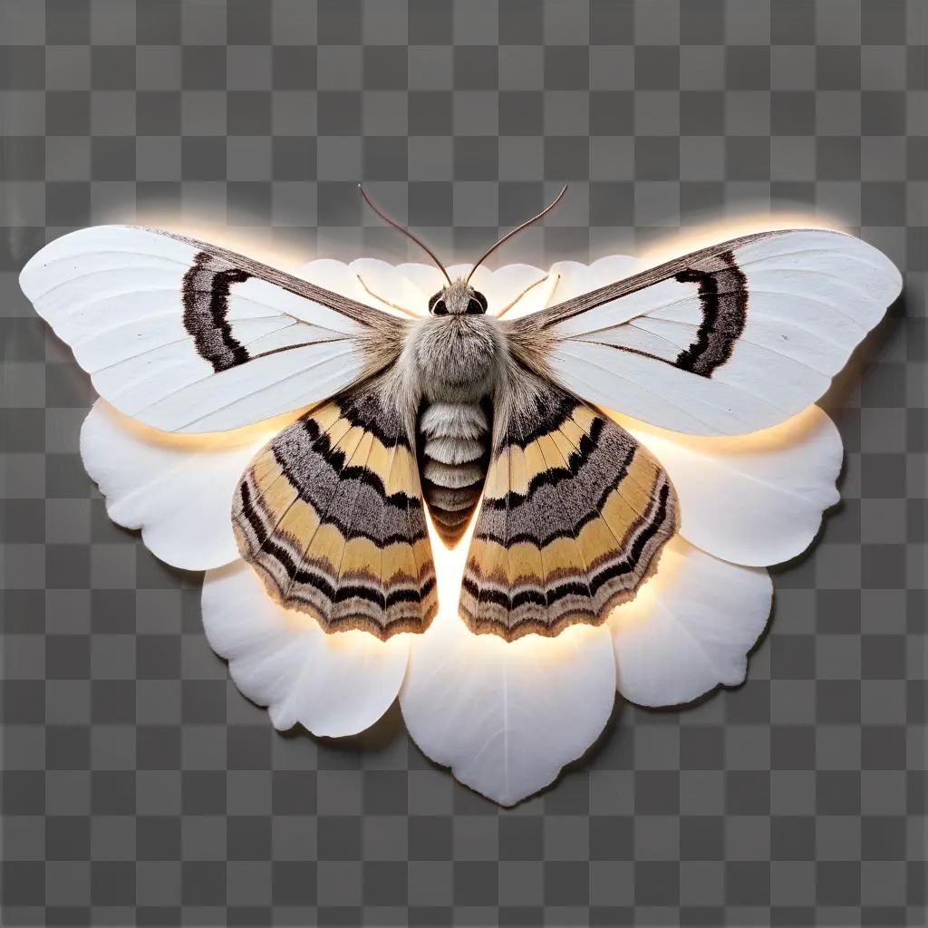 white moth with black and brown stripes