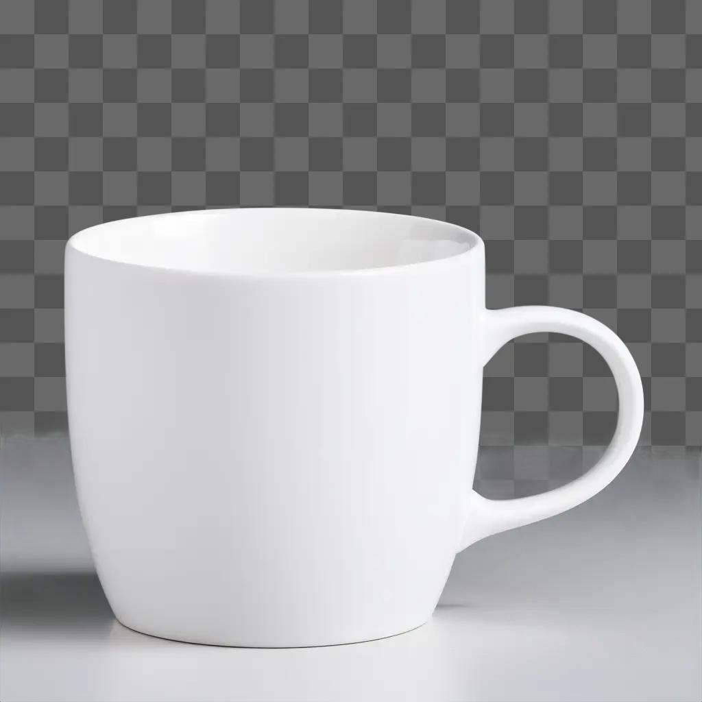 white mug sits on a white surface