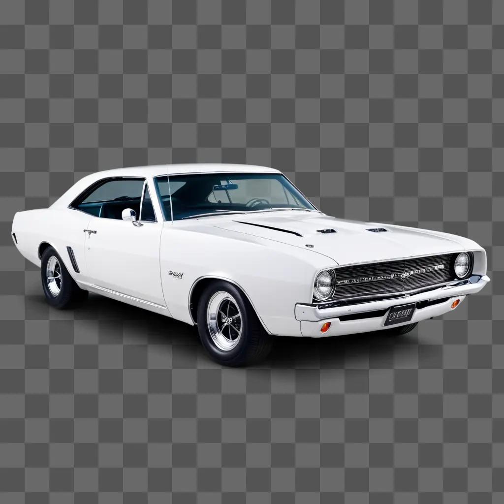 white muscle car in a grey background