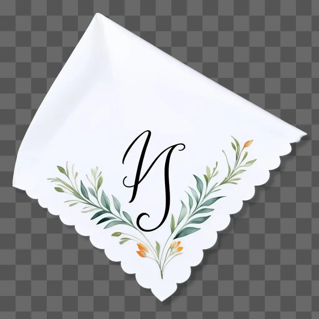 white napkin with a floral design and initial