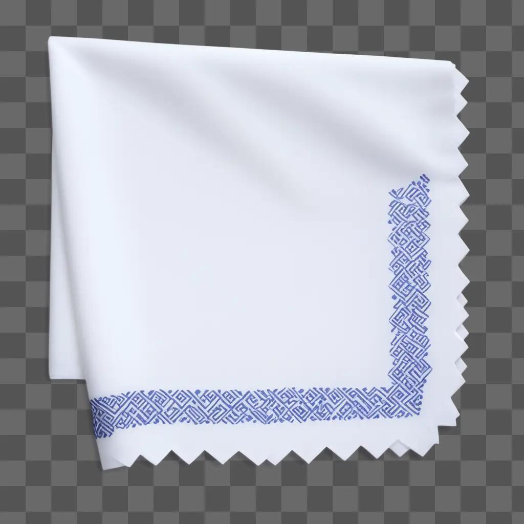 white napkin with blue border and lace trim