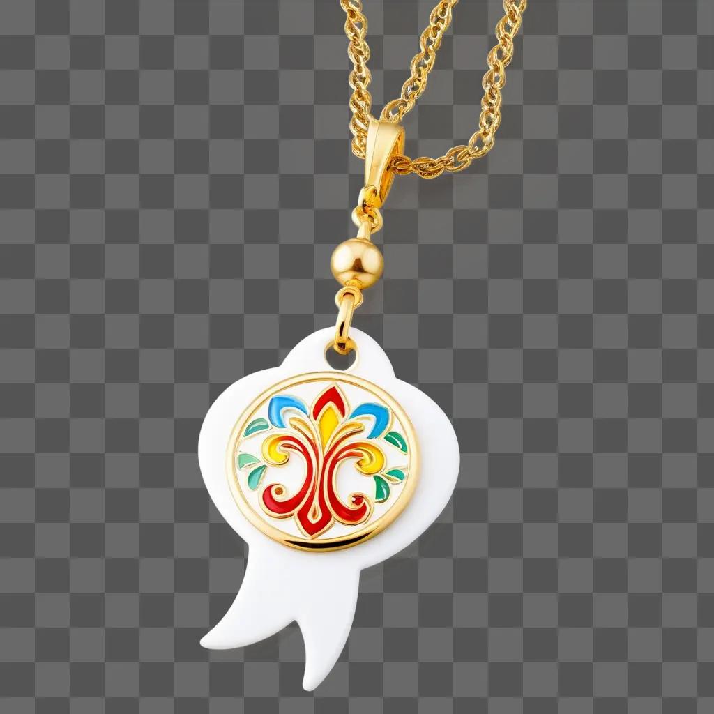 white necklace with colorful charms on a gold chain