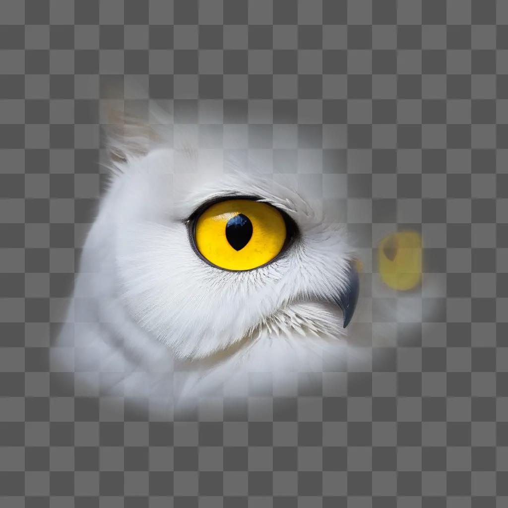 white owl with yellow eyes stares at the camera