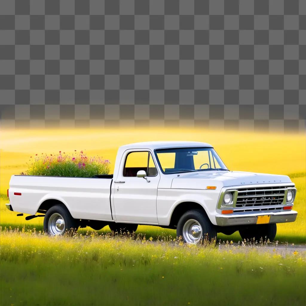 white pickup truck parked in a field