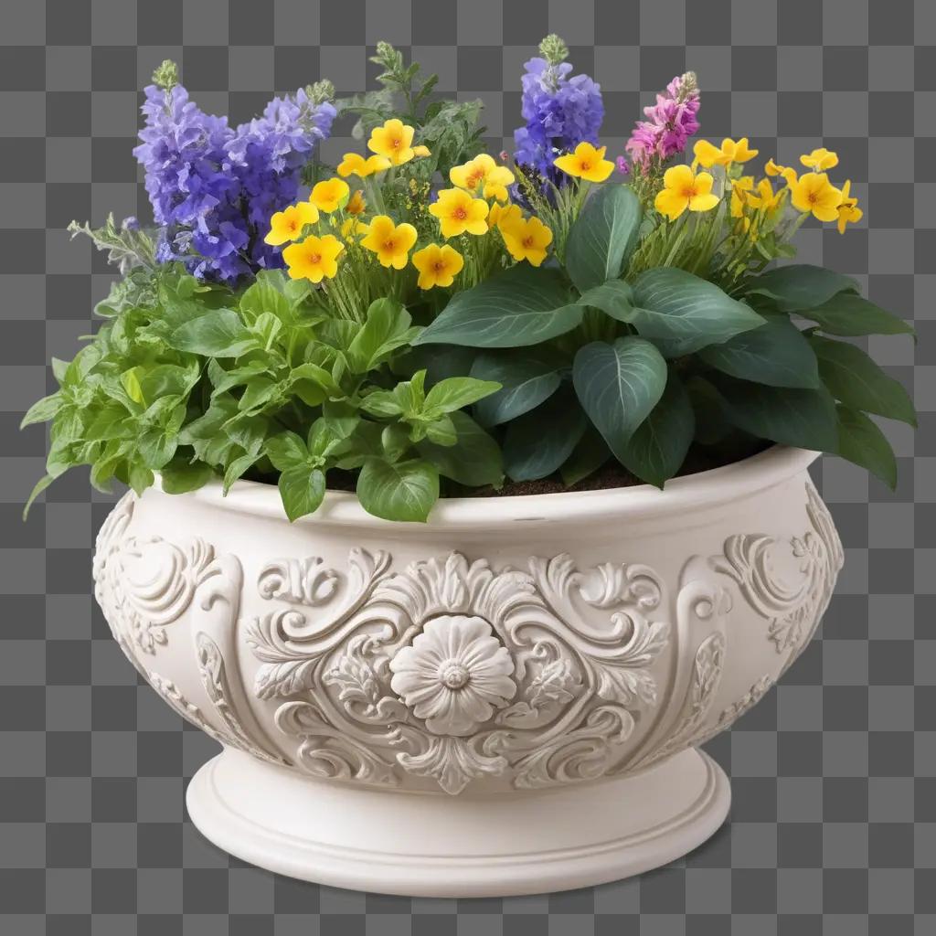 white planter pot with a flower arrangement