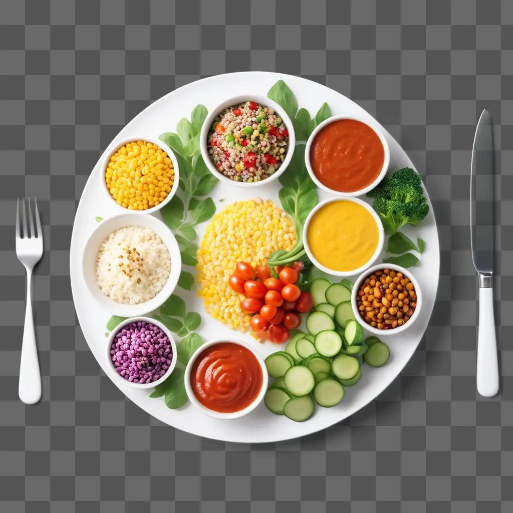 white plate topped with vegetables and condiments