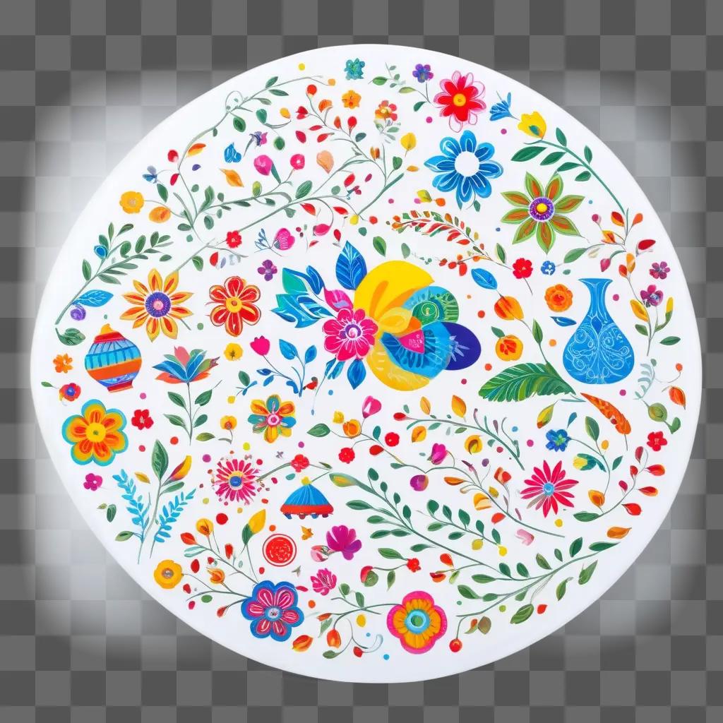 white plate with colorful floral designs