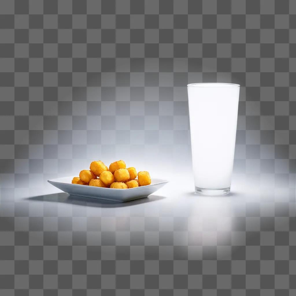 white plate with tater tots and a glass of water