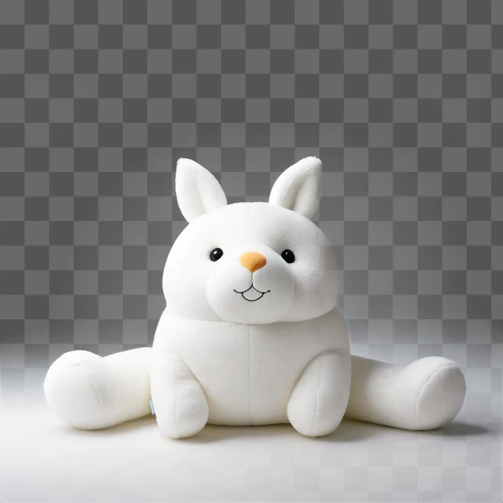 white plush rabbit sits on a white surface