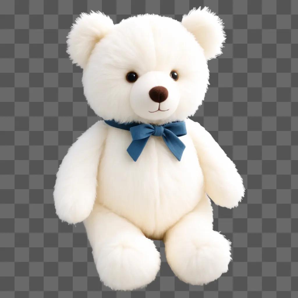 white plushie bear with a blue bow tie