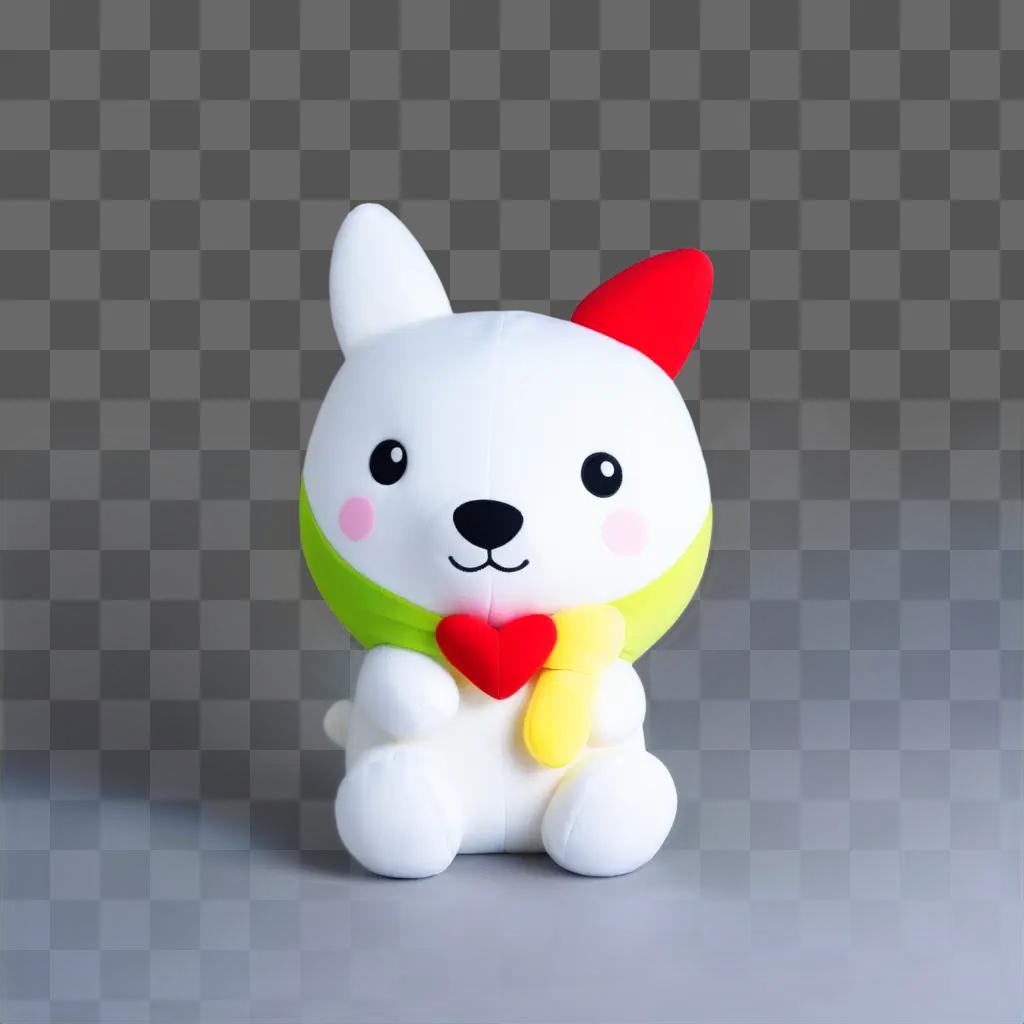 white plushie with a heart around its neck