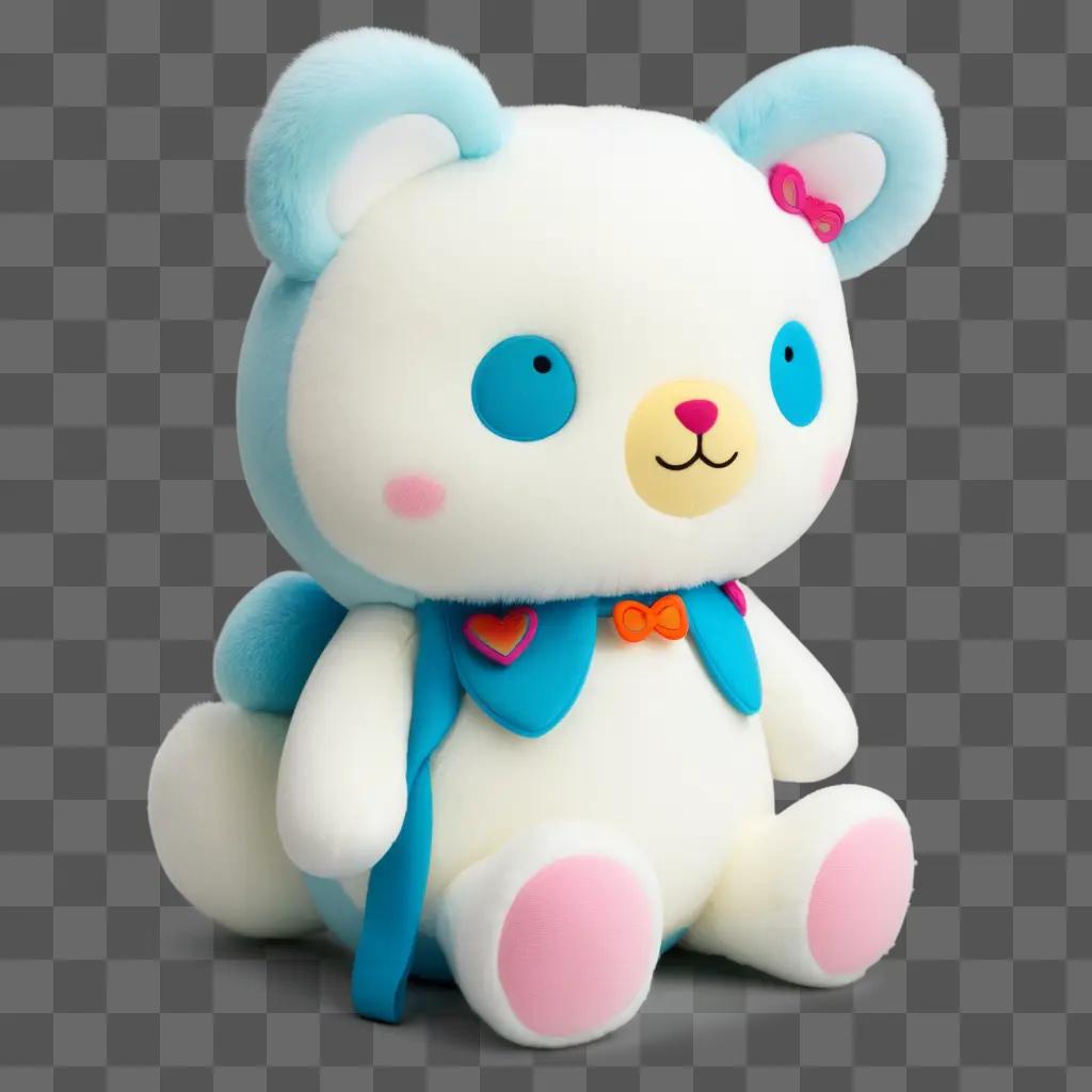 white plushie with blue eyes and pink bow