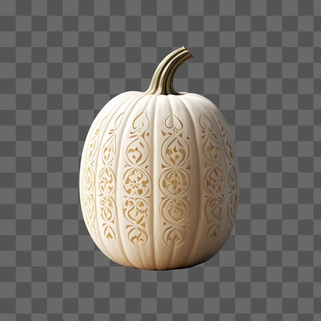 white pumpkin with intricate side drawing