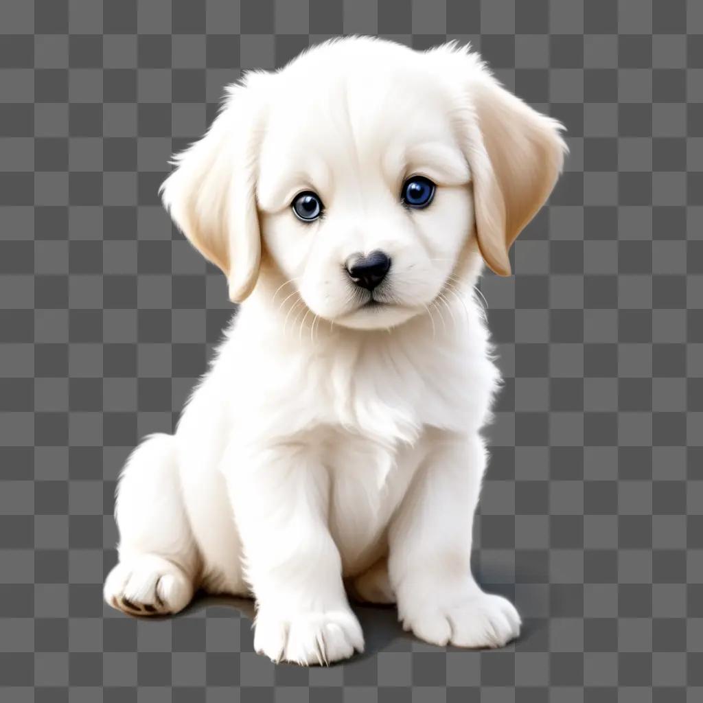 white puppy drawing on a gray background