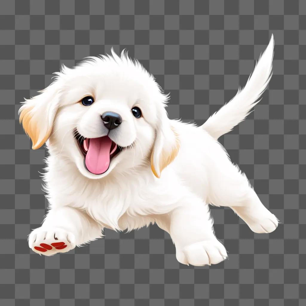 white puppy with a pink tongue and a big smile