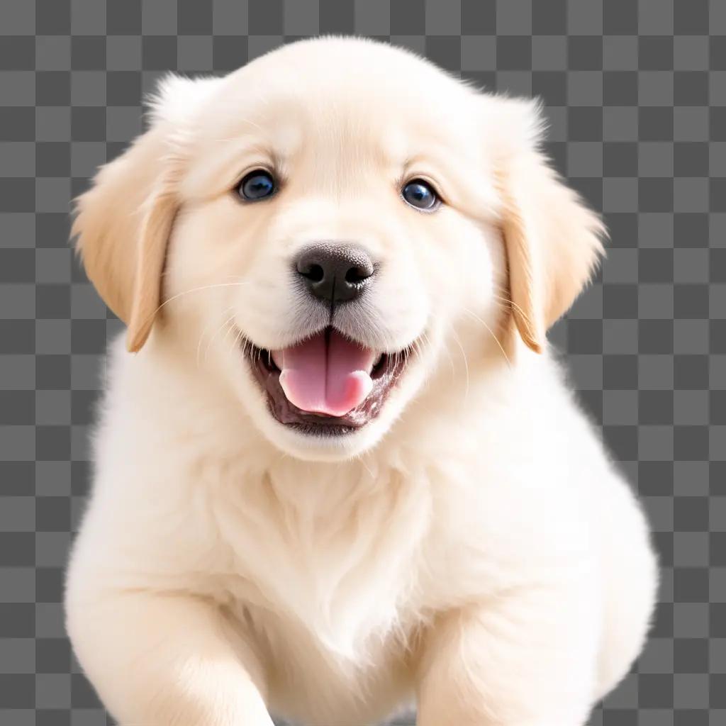 white puppy with blue eyes smiles