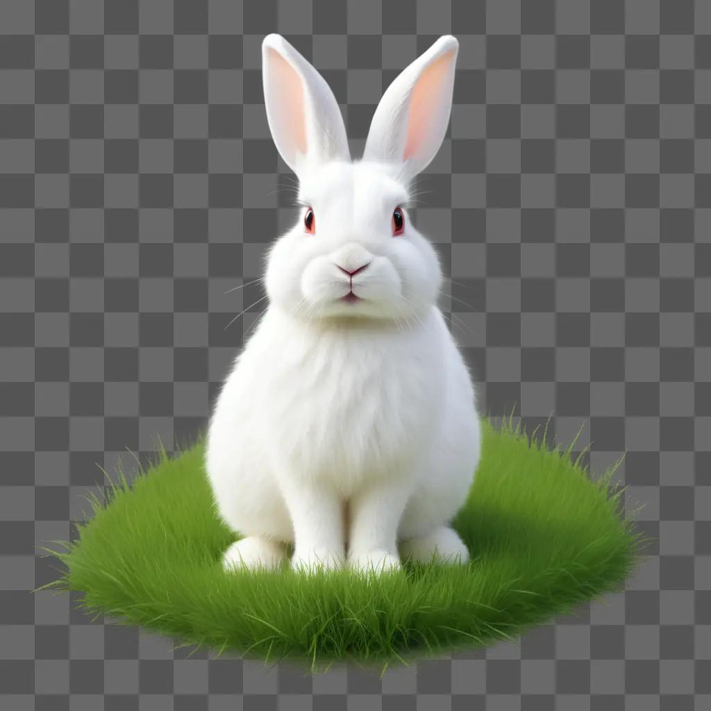 緑の野原に座る白ウサギ