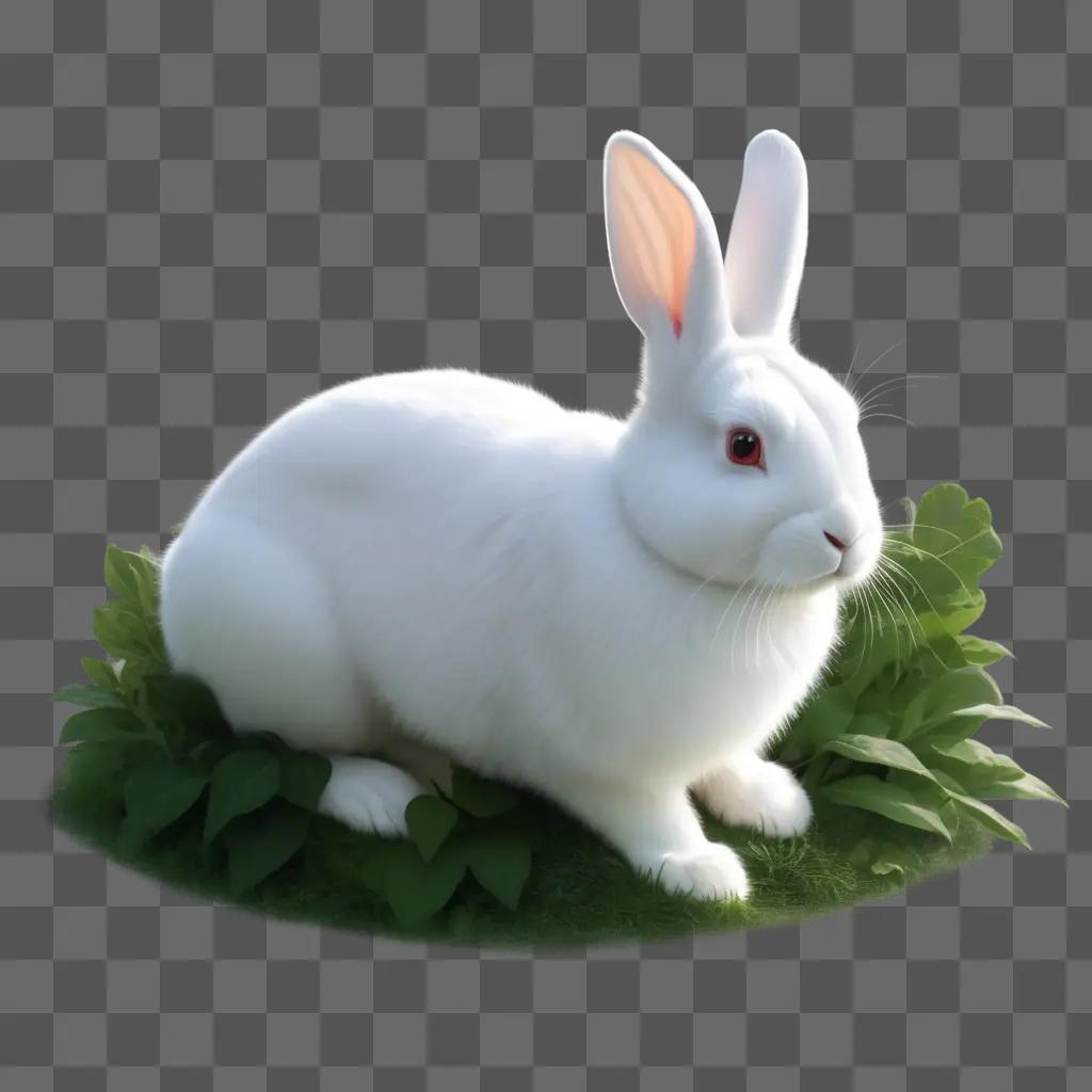 白いウサギが美しい絵の緑の葉の上に座っている