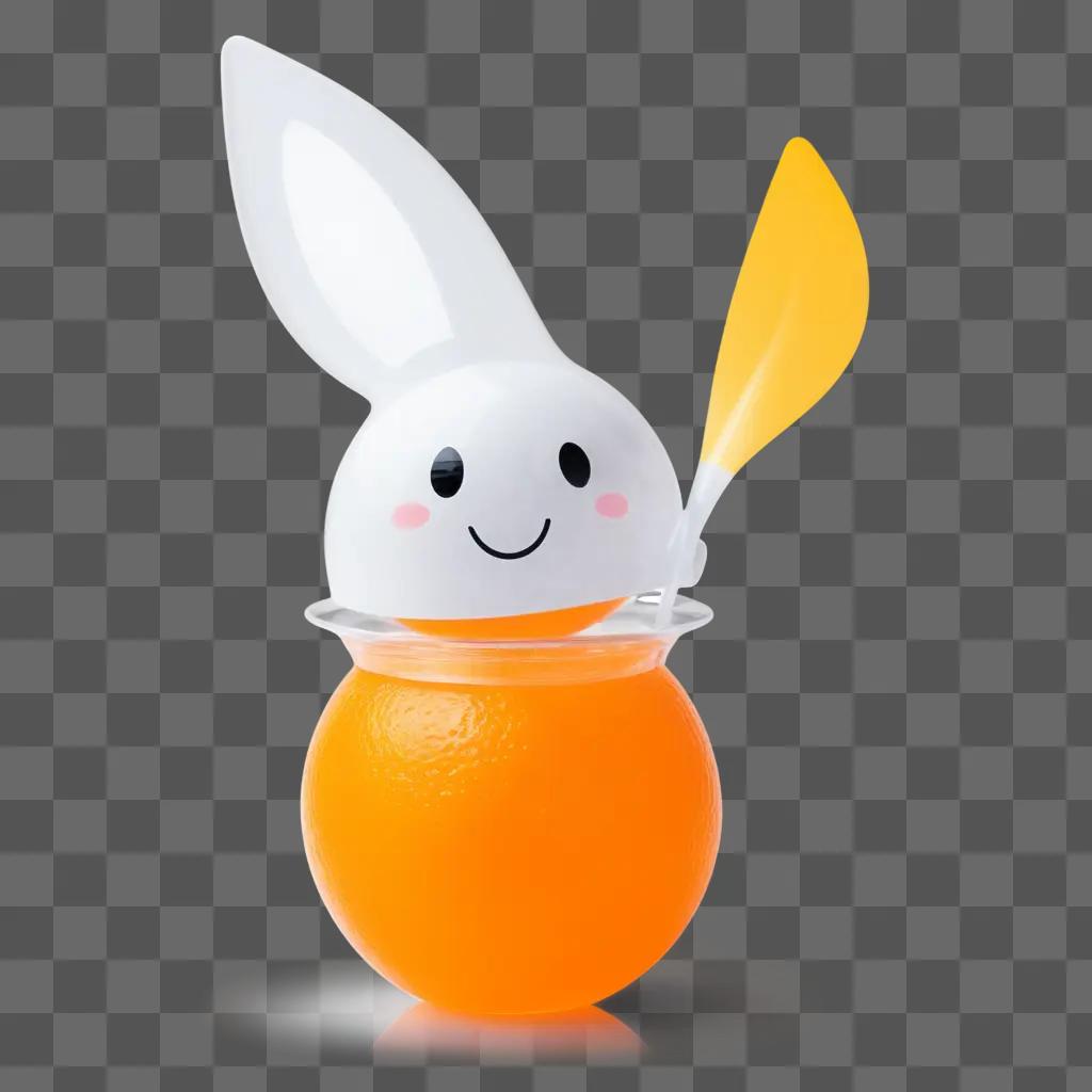 white rabbit with a yellow nose and a transparent orange