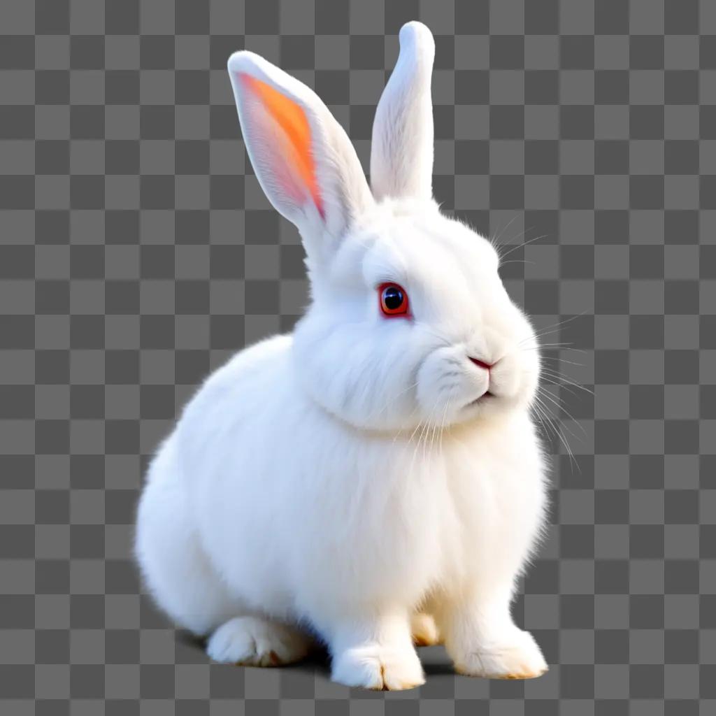 white rabbit with an orange nose sits on a grey background