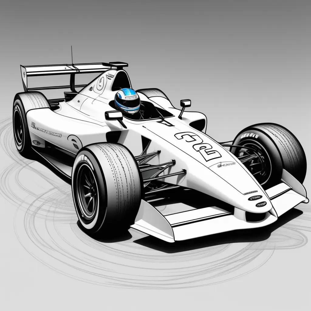 white race car with a blue helmet on a coloring page