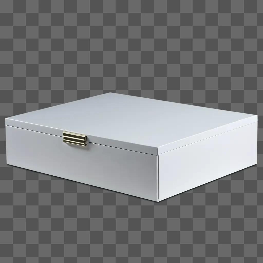 white rectangular box with a gold hinge