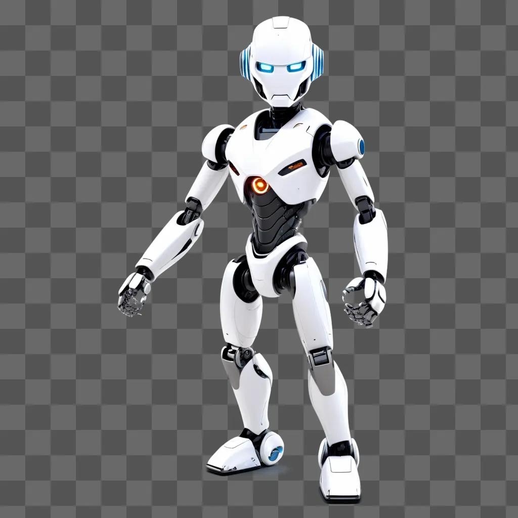 white robot standing in front of a gray background