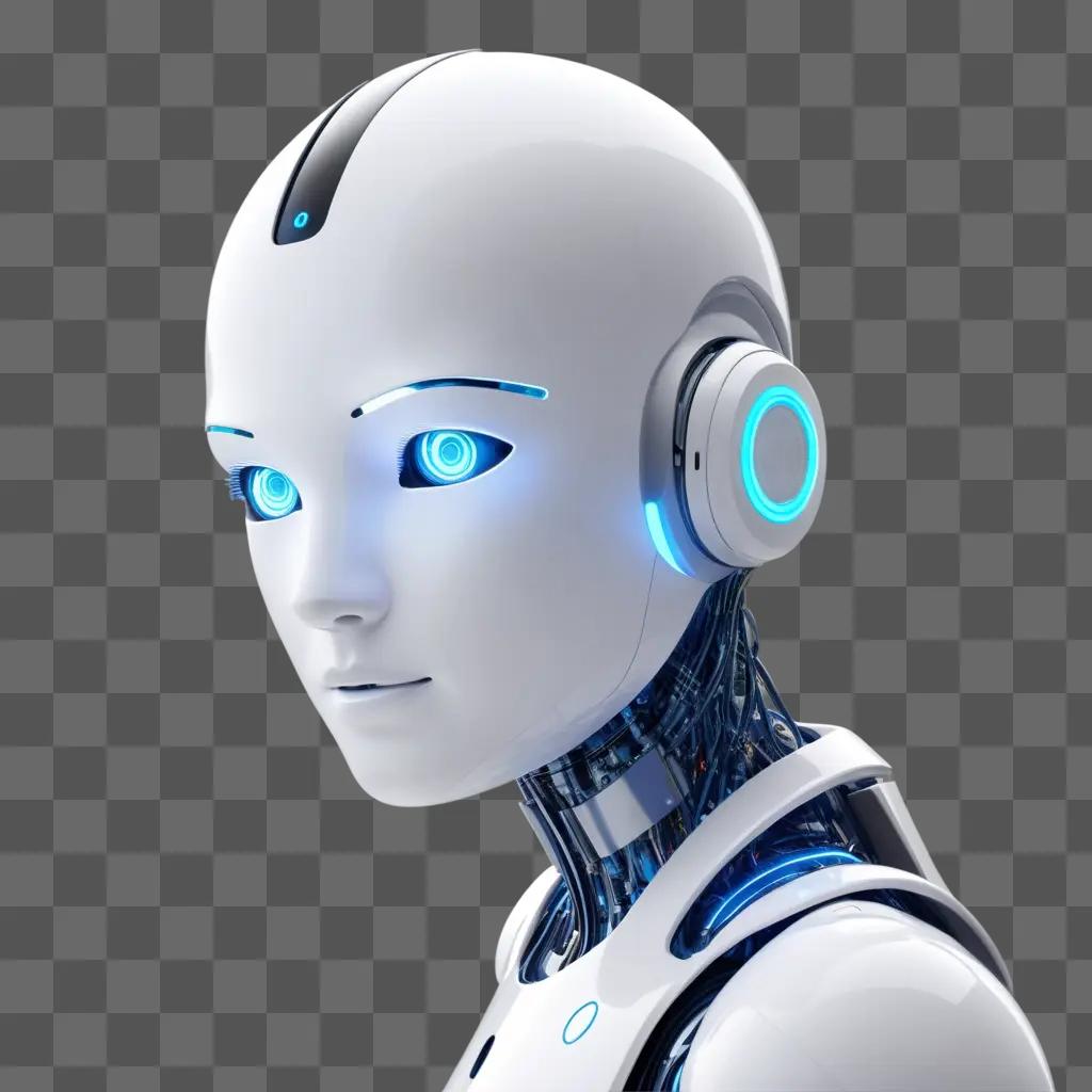 white robot with blue eyes and headphones