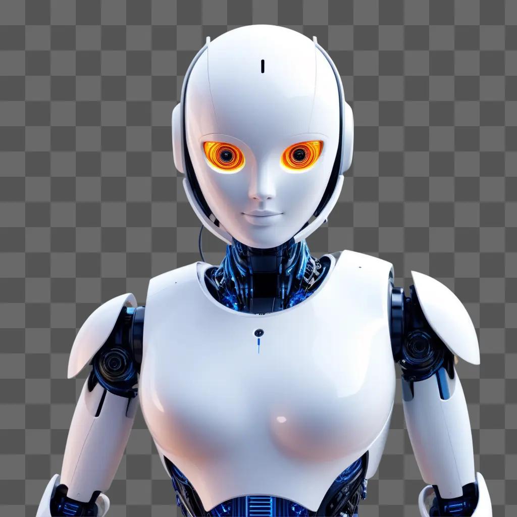 white robot with glowing eyes and a white face