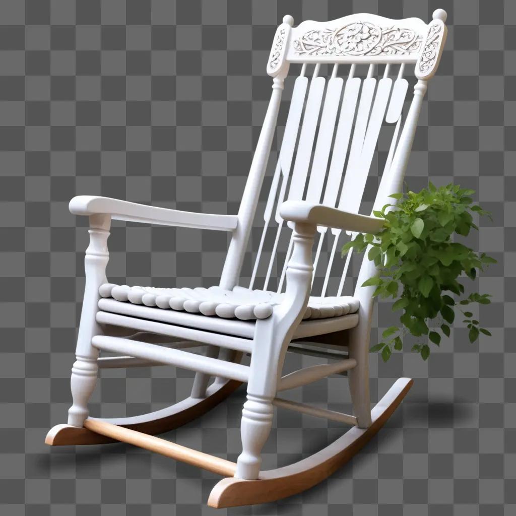 white rocking chair with a plant