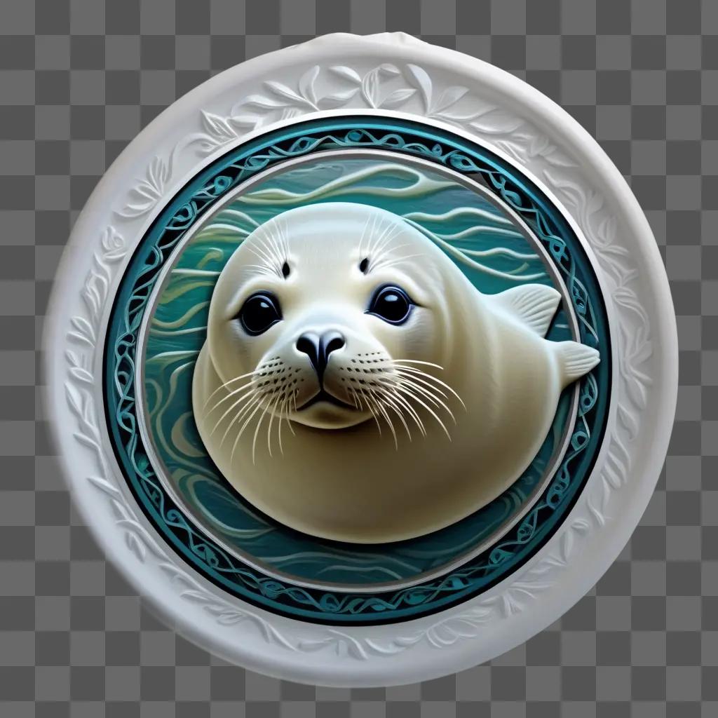 white seal is in a blue and white circle