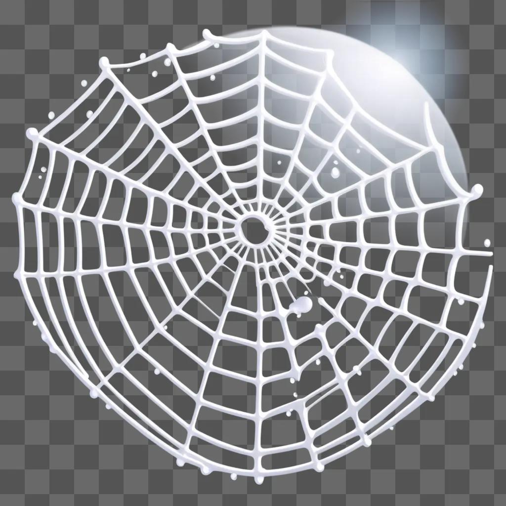 white spiderweb is against a light blue background