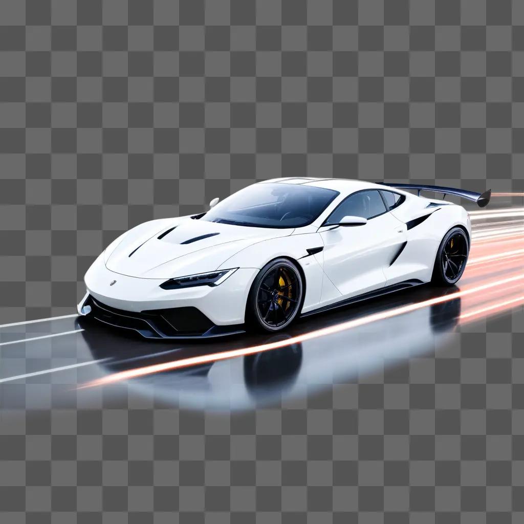 white sports car is speeding down a track