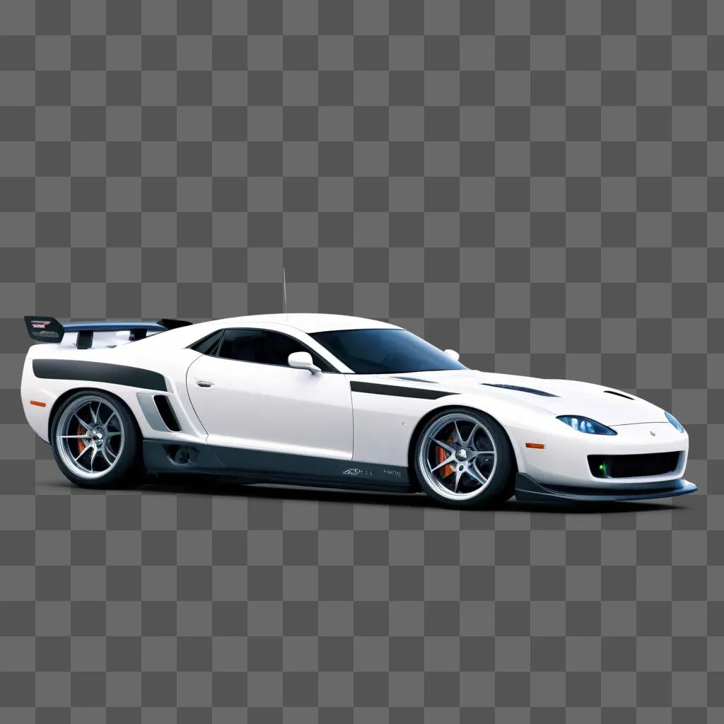 white sports car races across a grey background