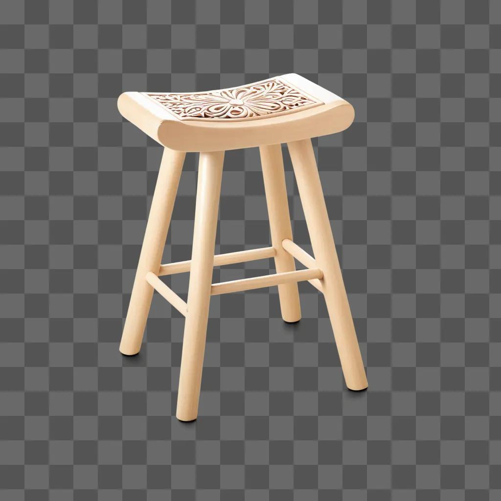 white stool with a flower design sits on a beige surface