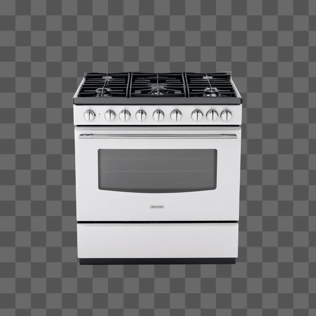 white stove with a glass door and black knobs