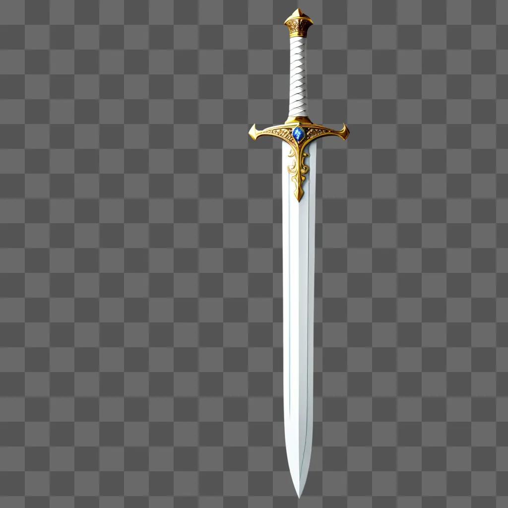 white sword with blue gem and gold trim