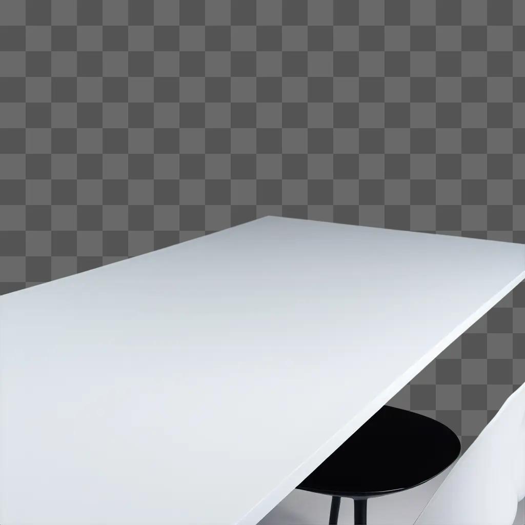 white table top with a black stool underneath