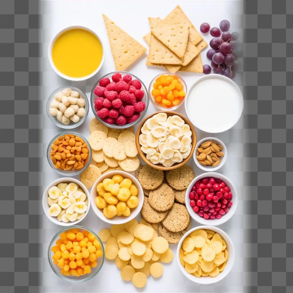 white table topped with a variety of snacks